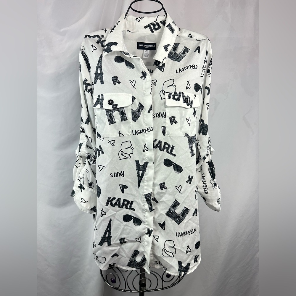 Karl Lagerfeld black and white graphic print button down size S